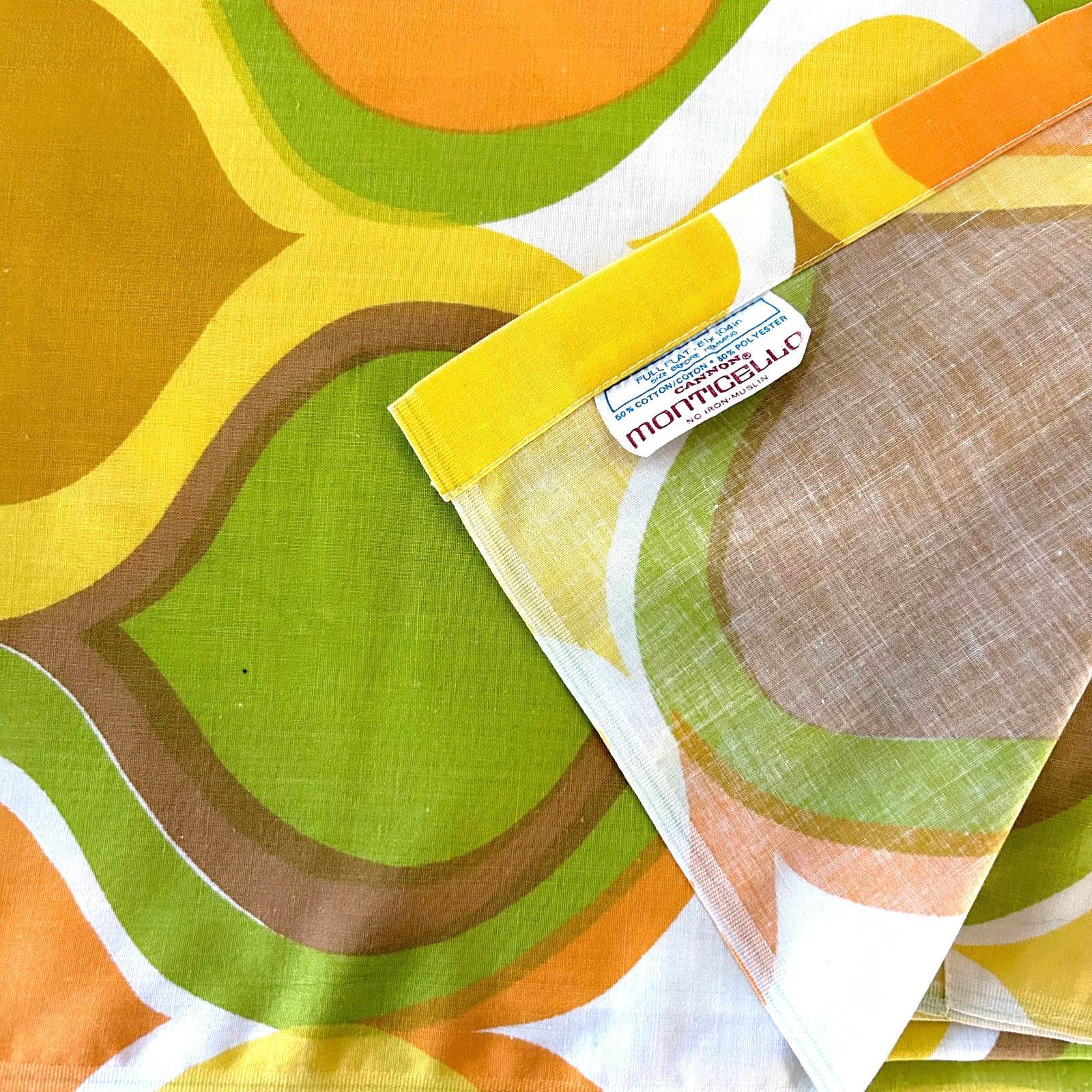 Vintage Cannon Monticello Morocco Seven Seas FULL Flat Bed Sheet 1970s Mod MCM