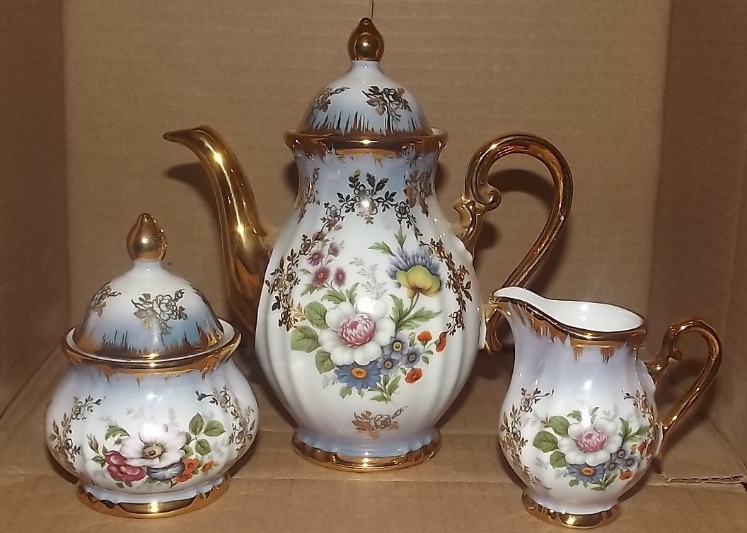Kleiber Bavaria Handarbeit 22 karat Goldauflage tea set 3 piece