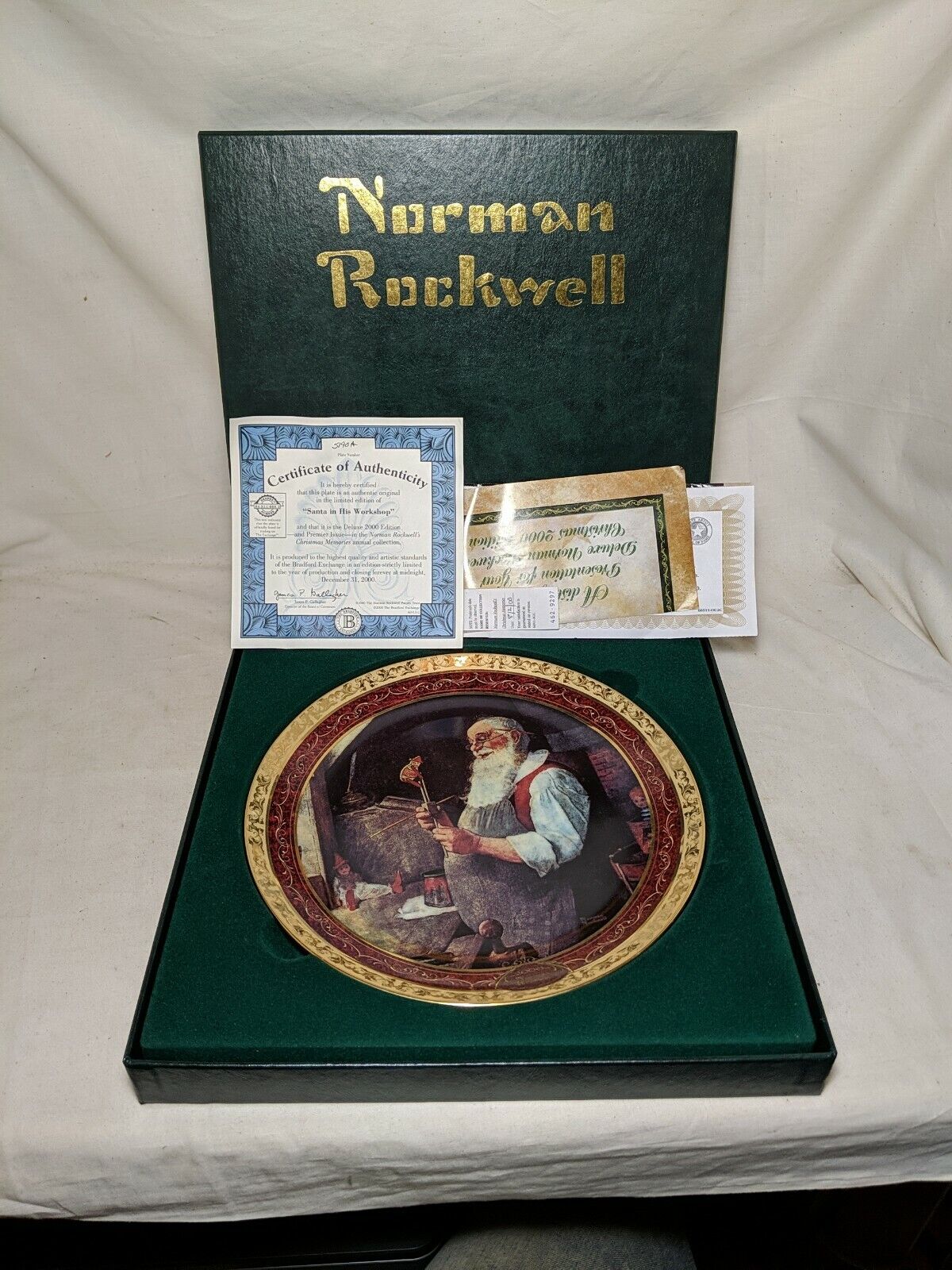 Rare Norman Rockwell Santa In His Workshop Collector's Plate Certificates CIB
