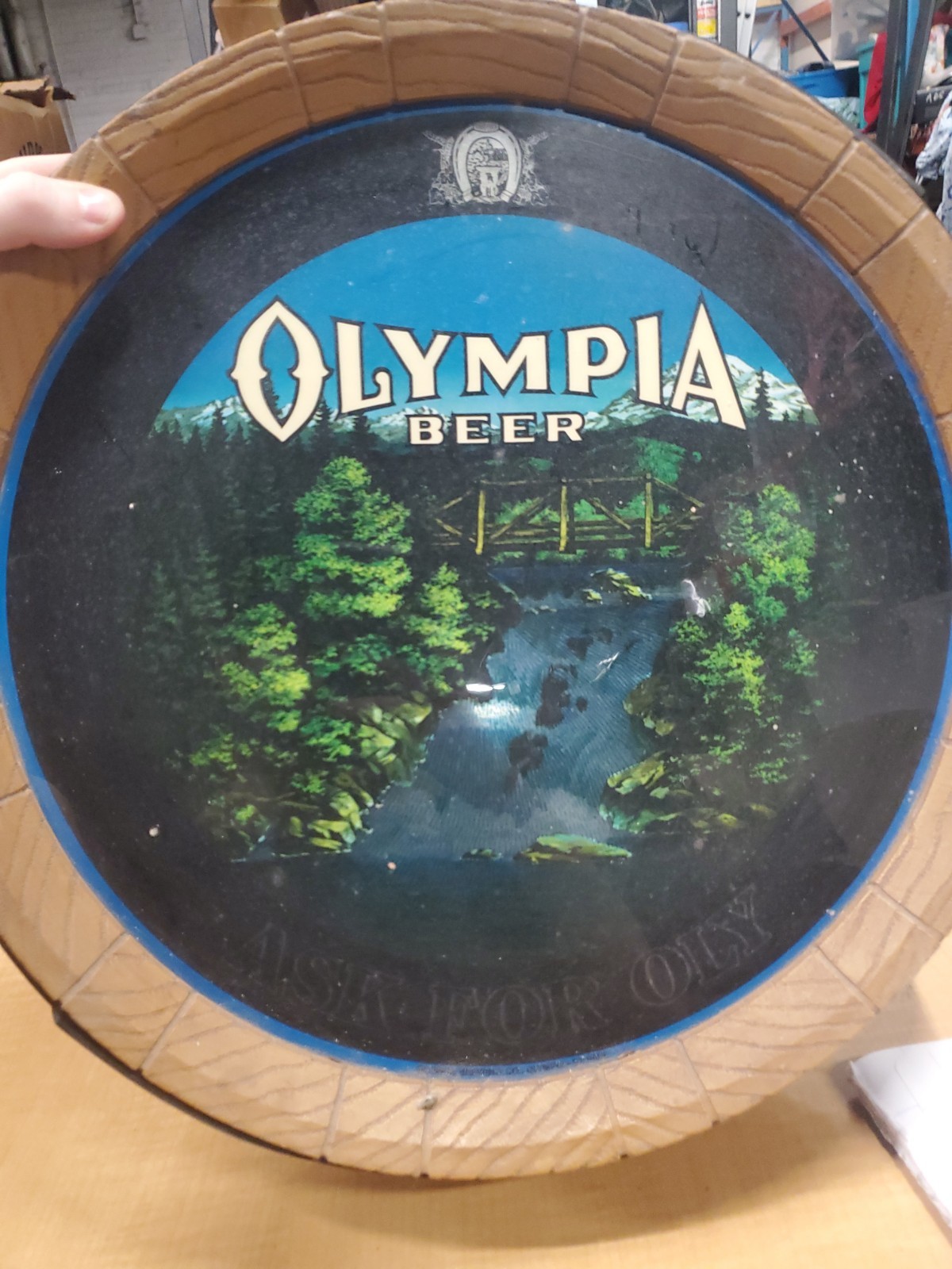 Vintage 1980 ASK FOR OLY OLYMPIA Beer Barrel Motion Sign 19