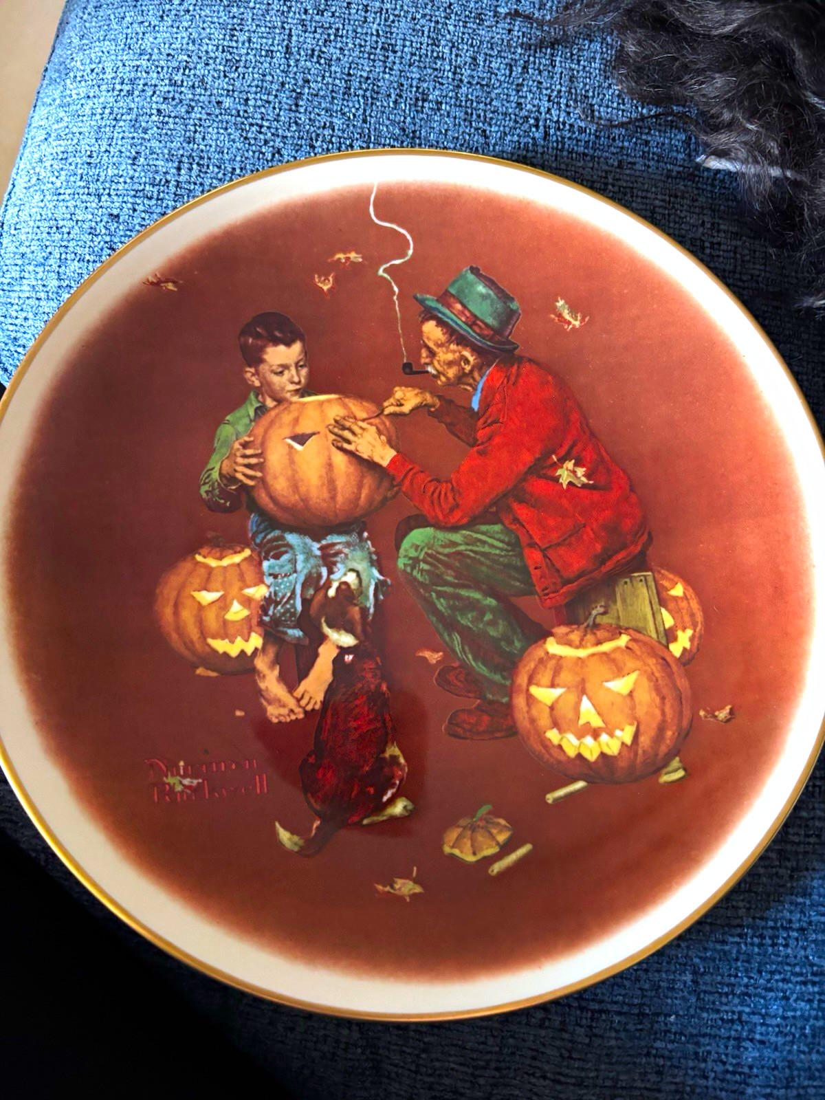 Gorham Norman Rockwell Four Seasons Fall Ghostly Gourds Limited Plate 1976