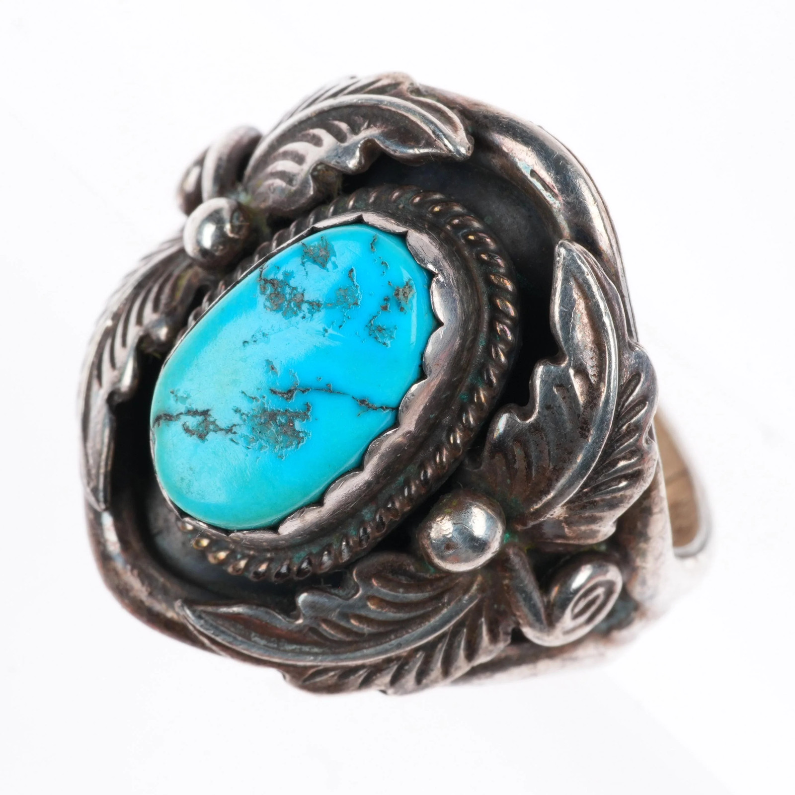 sz13 vintage B Navajo sterling silver turquoise feather top men\'s size 13 ring sz13 vintage B Navajo sterling silver turquoise feather top men\'s size 13 ring