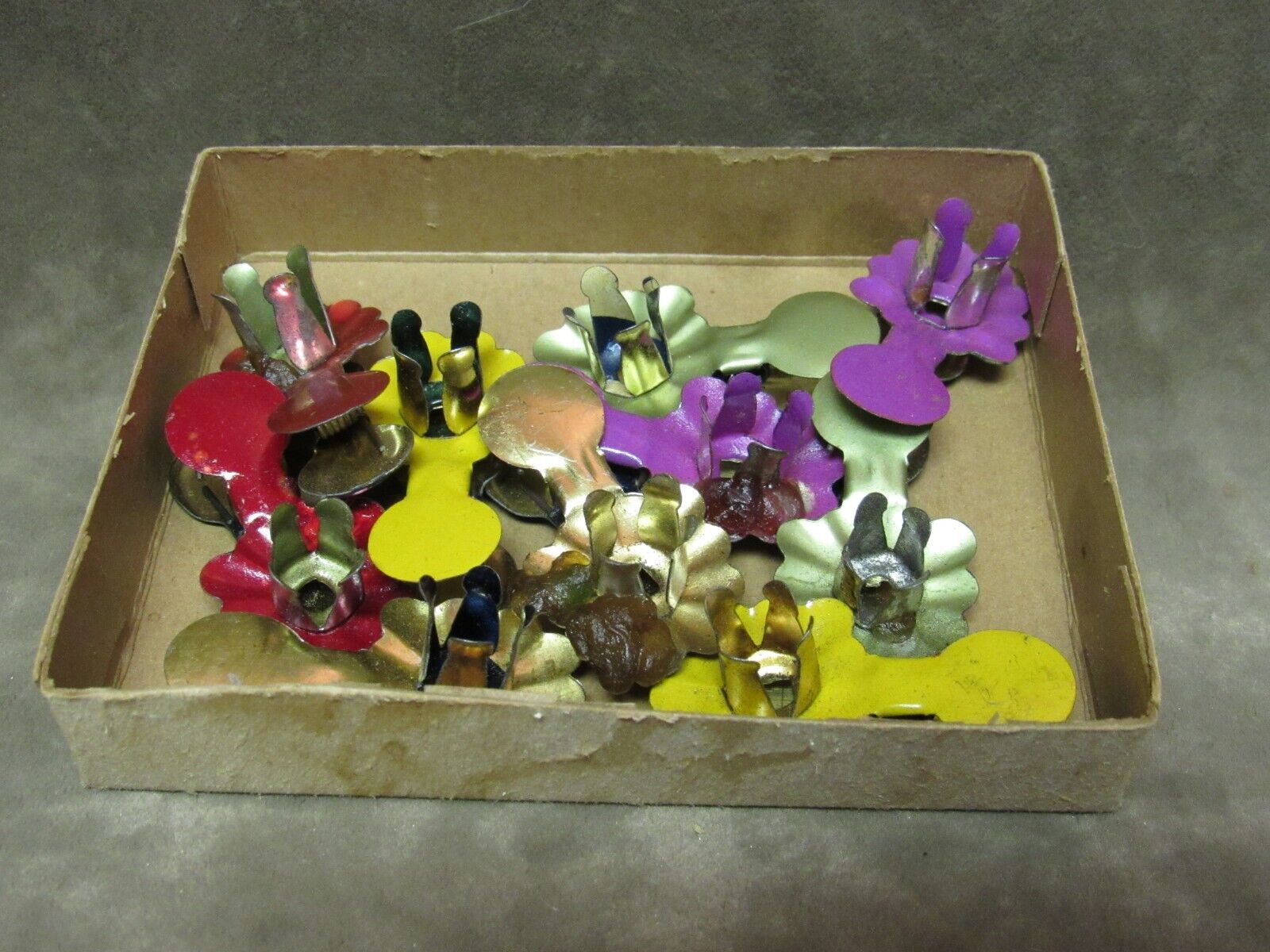 Vintage 1930's colorful Christmas Tree Candle Holders Clip On Design Tin Metal