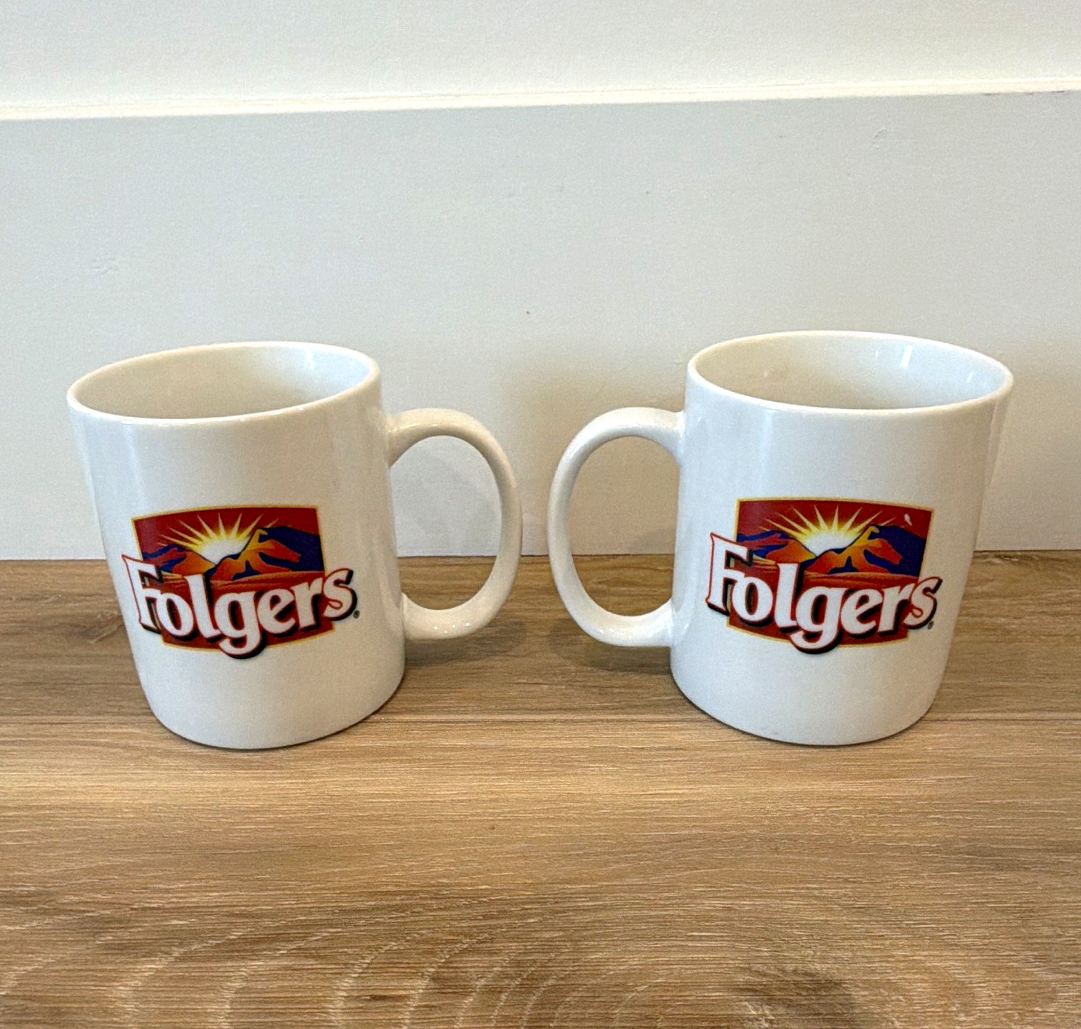 Vintage Folgers Set of 2 Advertising Logo Coffee Mugs, White