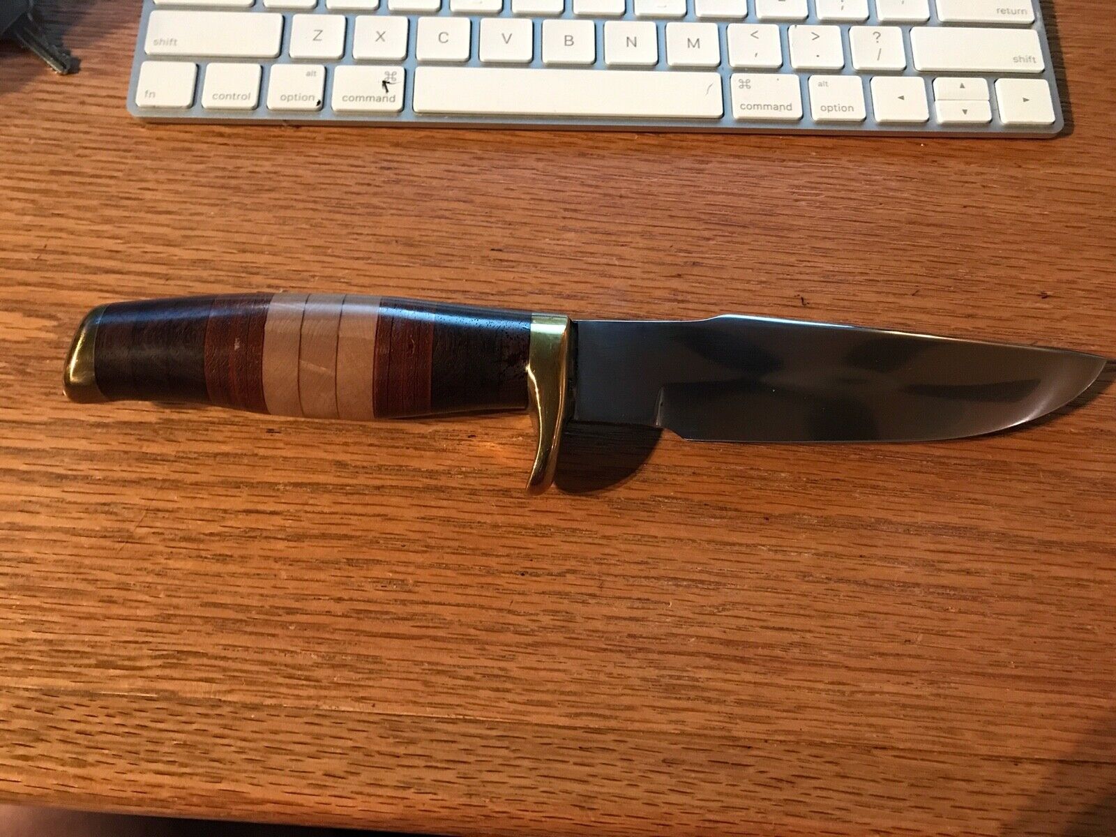  CUSTOM MADE KNIFE WITH ROSEWOOD, LEATHER and BIRDSEYE MAPLE