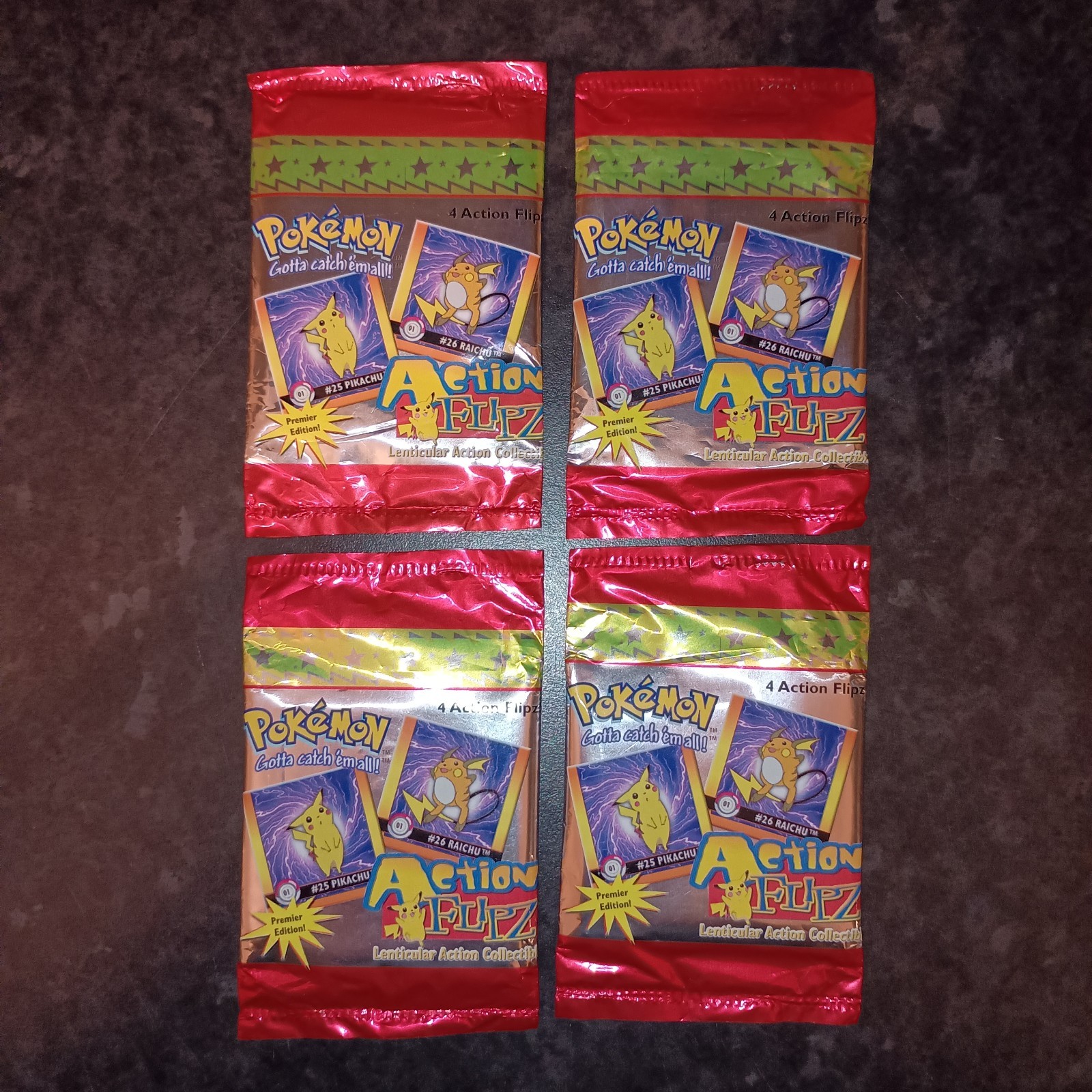 4 X Sealed 1999 Pokémon Actions Flipz Packs Premier Edition