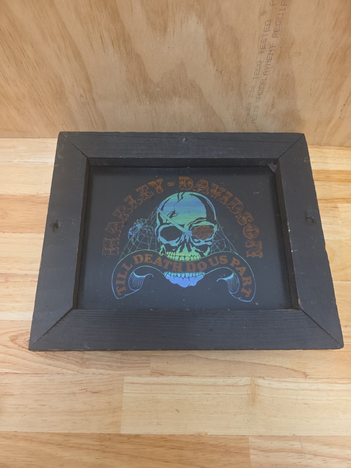 Harley Davidson Till Death Do Us Part Spider Skull Vtg Wall Art Carnival Glass ?