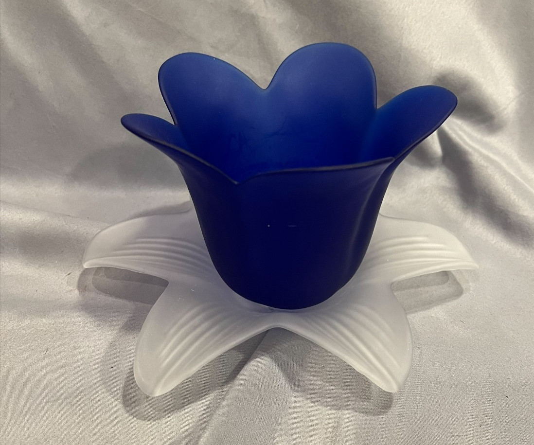 Vintage Studio Nova Cobalt Blue Frosted Glass Tulip Flower Votive Candle Holder 