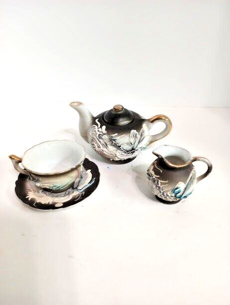 Miniature Japanese Tea Set (4 pcs), Vintage, Dragon Pattern