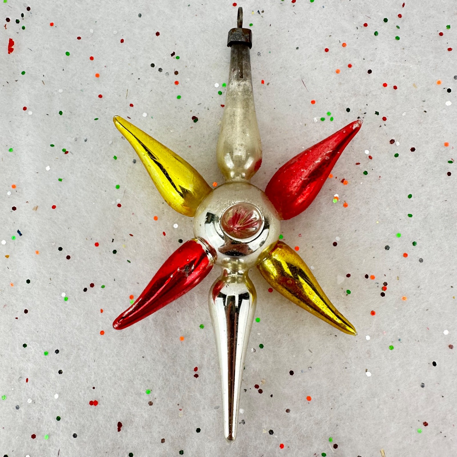 Antique 1920's - 1930's German Fantasy Six Point Star Glass Double Indent 4.5