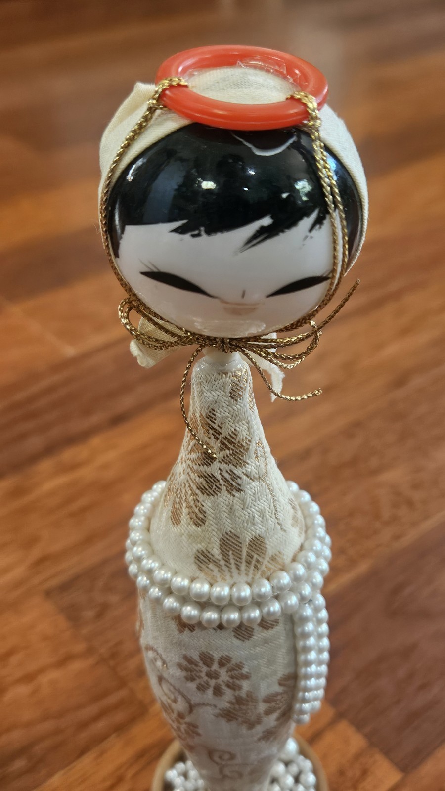 Vintage Tall Coastal Ise-Shima White Pearl Head Kokeshi Dream Doll Faux Pearl