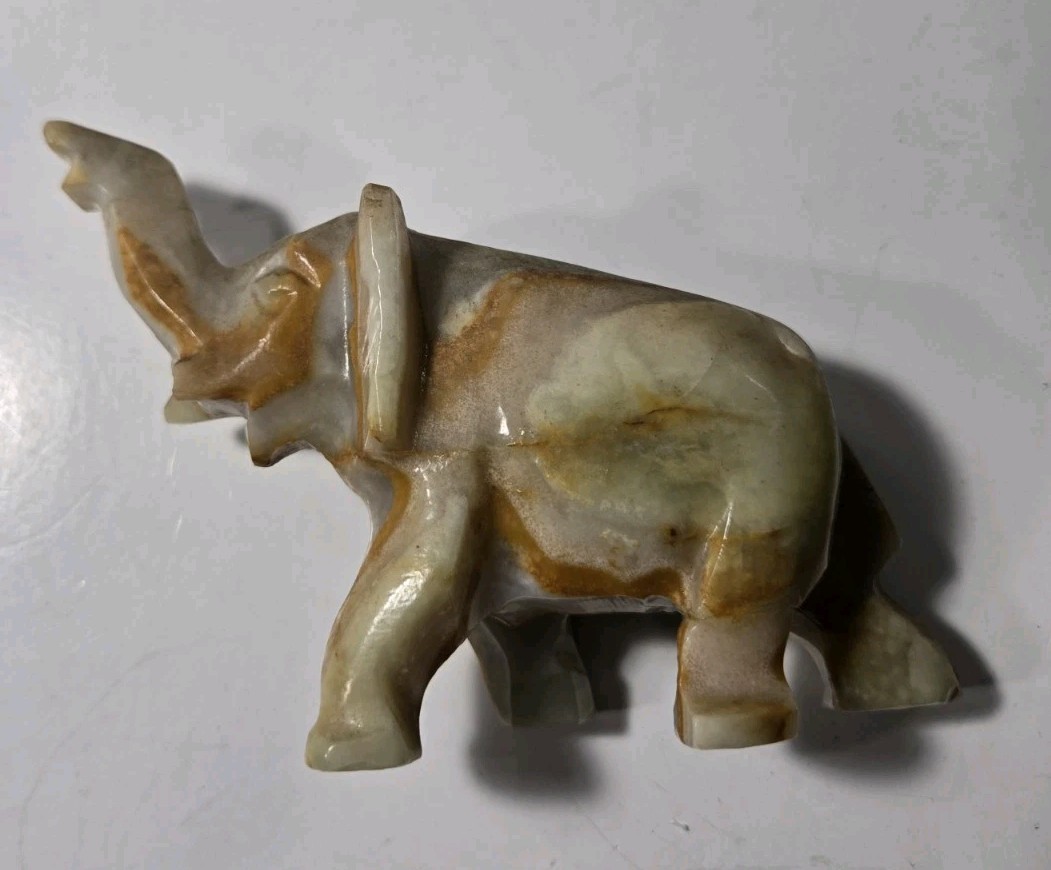 Vintage Carved Elephant Figurine Figure Trunk Up Good Luck Soapstone Tan Gray Vintage Carved Elephant Figurine Figure Trunk Up Good Luck Soapstone Tan Gray