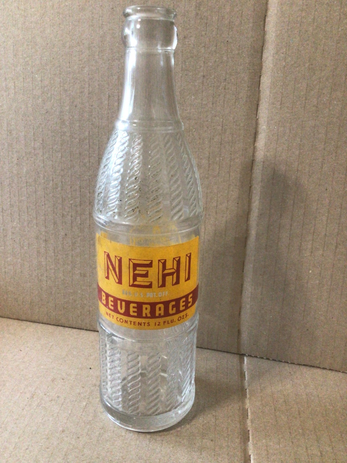 Nehi Beverages Soda Bottle 12 Oz. Red Yellow Label Good Housekeeping Seal 
