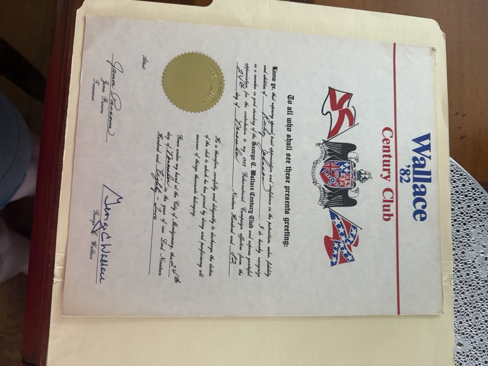 George Wallace 1982 Campaign Commemorative Coins, Certificate, Newspaper Clippi…