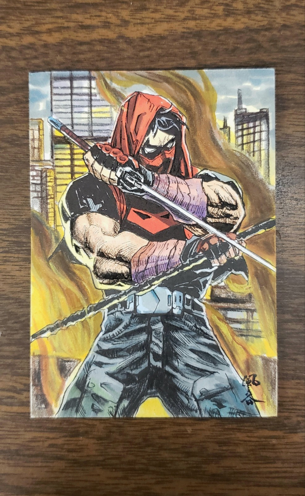 ACEO ORIGINAL OOAK HAND-DRAWN 1/1 SKETCH Red Hood: Outlaw Signed By Artist