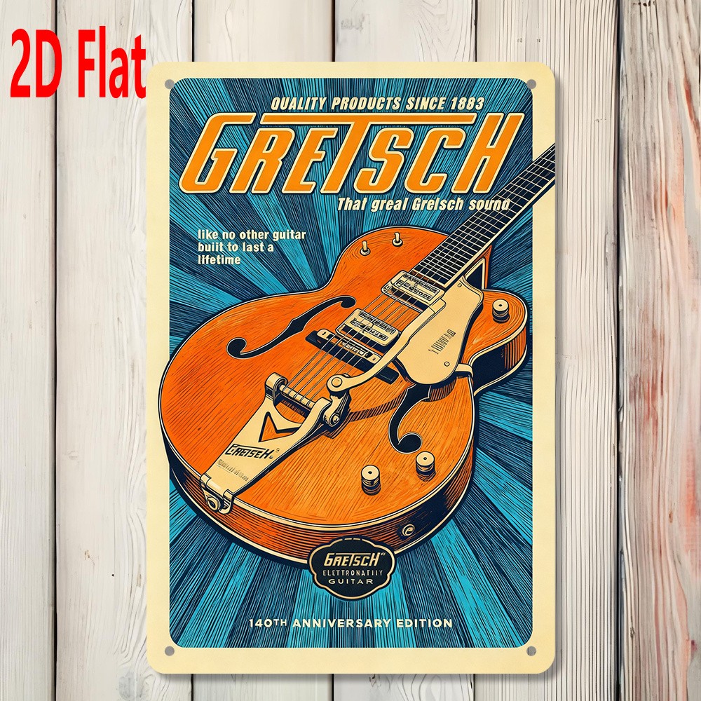 Vintage Gretsch Electric Guitar Design Tin Metal Signs Home Décor 8x12 