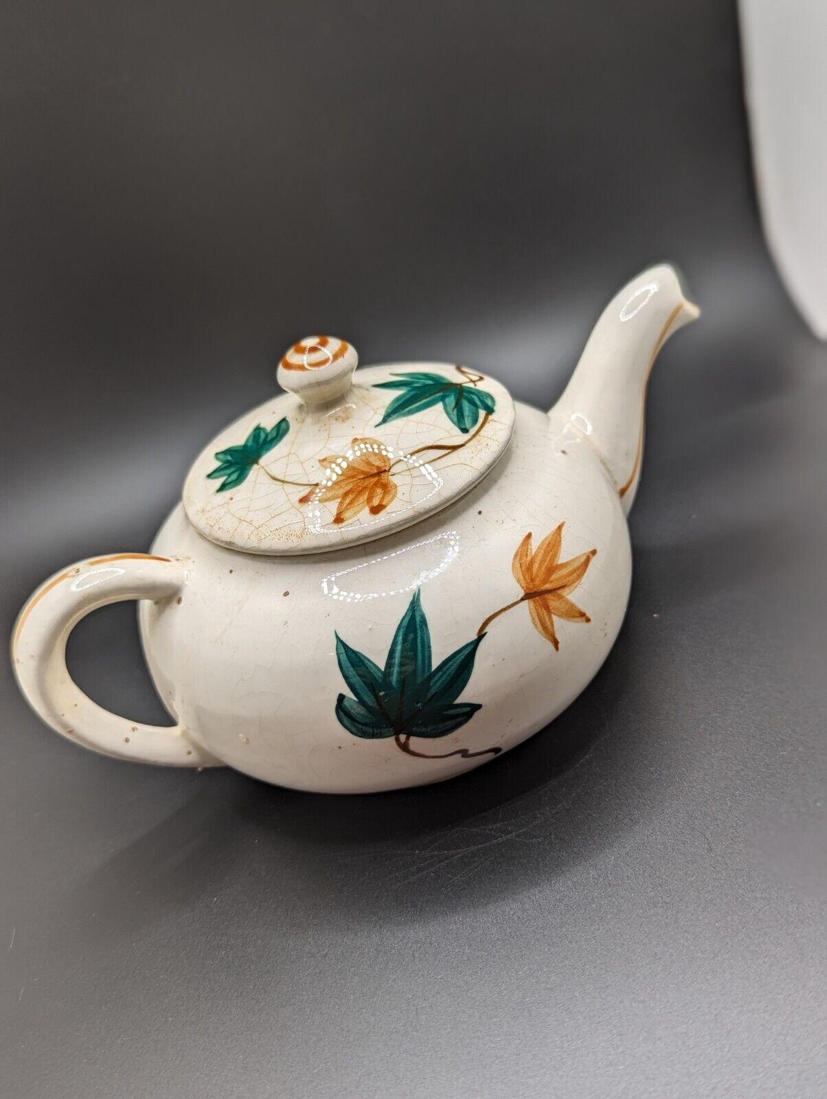 Beautiful Napco Vintage Teapot With Leaf Paintings