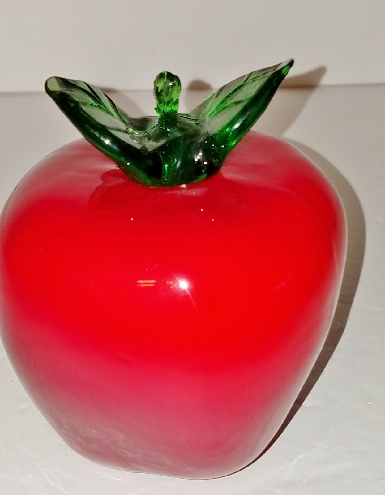 VINTAGE Hand Blown Red Glass Apple Paperweight 