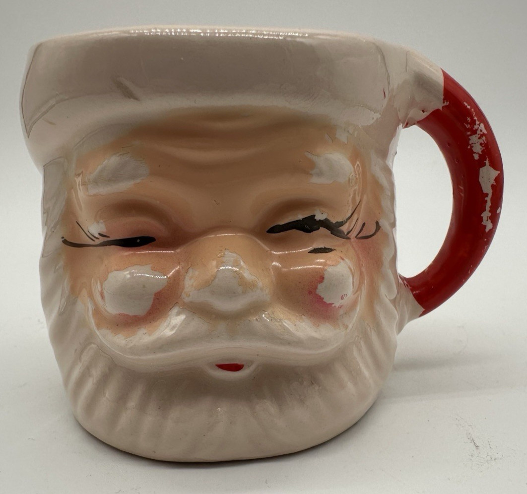 Vintage Ceramic Santa Mug 2.75 in Tall Winking Eye