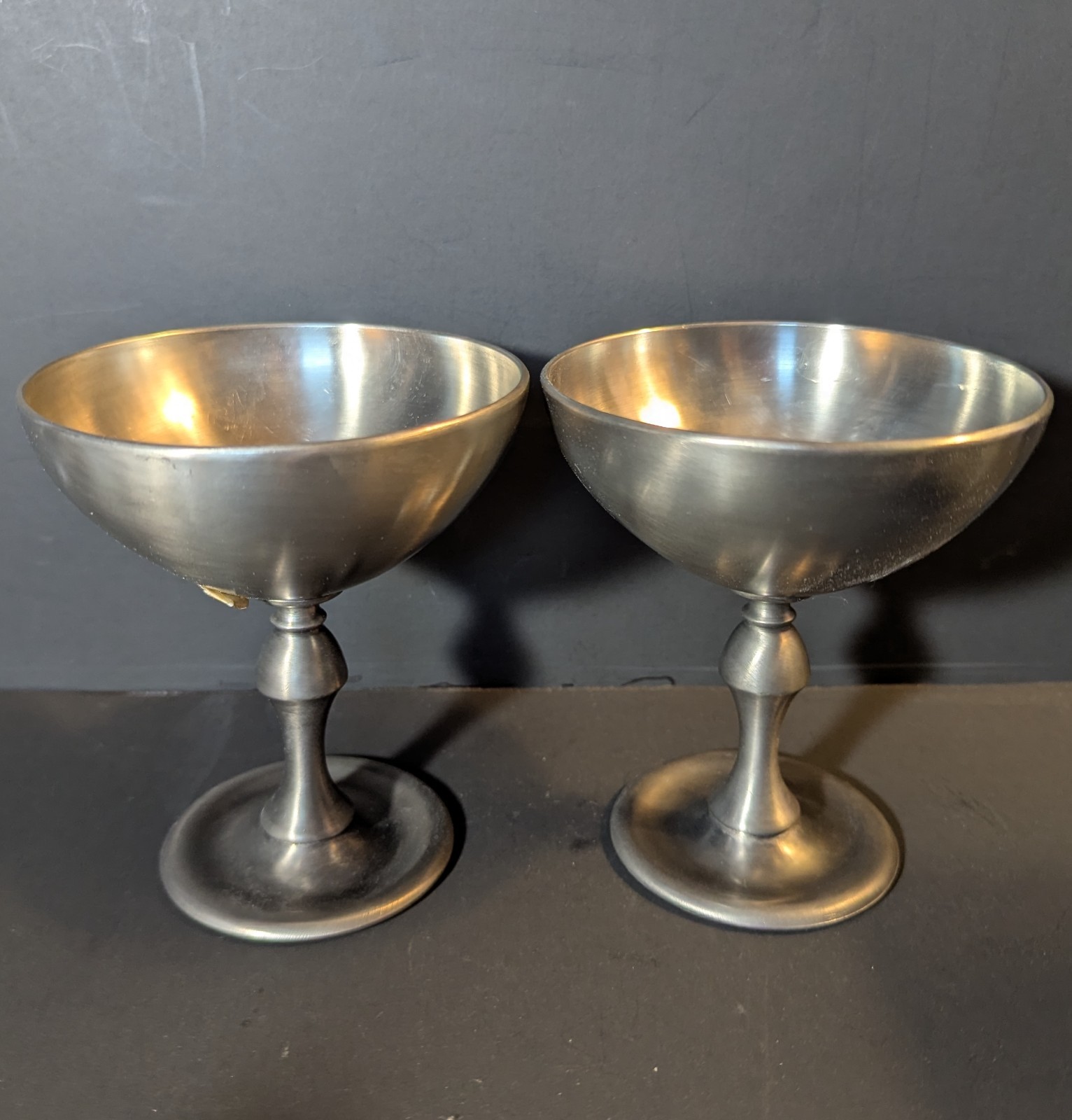 2 Vintage PELTRO Signed Metalars Italian Lead-free Pewter Goblets Foil Stickers