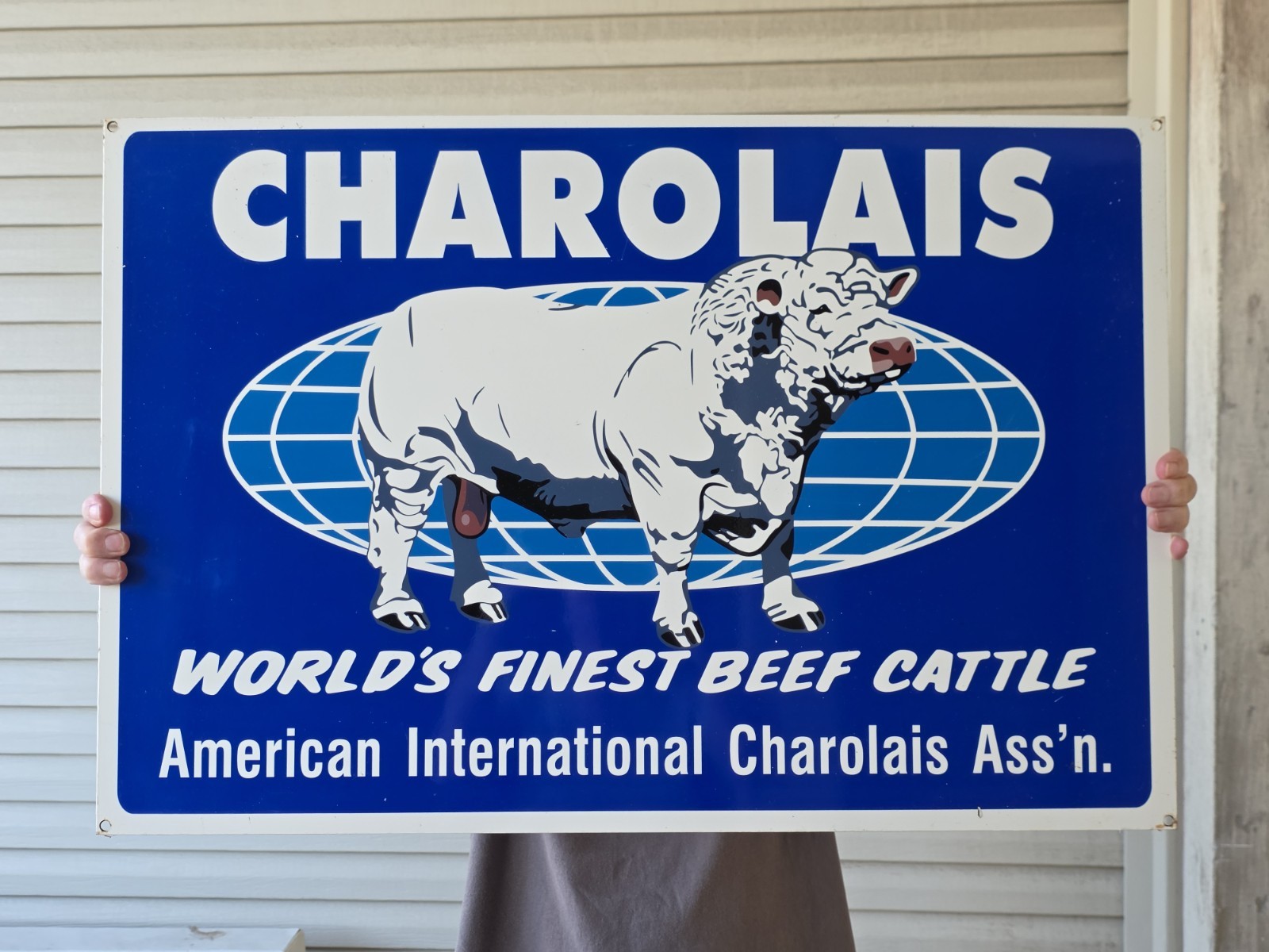 LARGE VINTAGE CHAROLAIS WORLDS FINEST BEEF PORCELAIN SIGN CAR GAS OIL 30 LARGE VINTAGE CHAROLAIS WORLDS FINEST BEEF PORCELAIN SIGN CAR GAS OIL 30