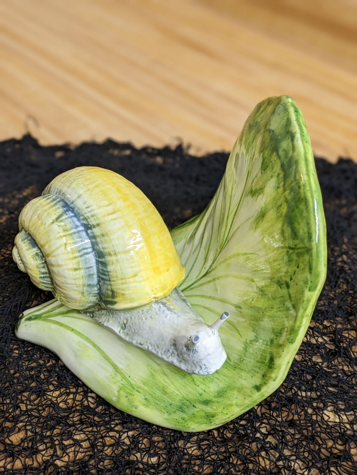 Vtg. Meiselman Imports Italian ceramic snail on leaf.
