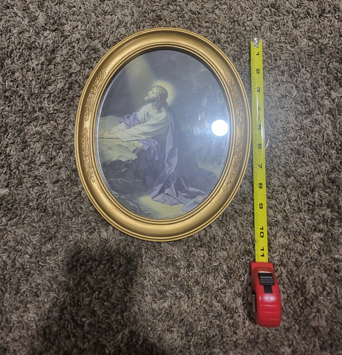 Vintage HOMCO Jesus Praying in Gethsemane Oval Gold Frame Religious Wall Art