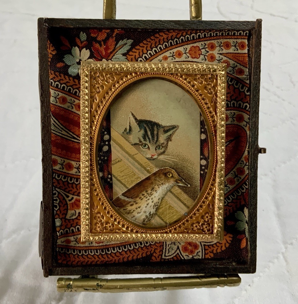 Vintage Antique Victorian Trade Card Ephemera Framed, Union Case, Kitty Cat