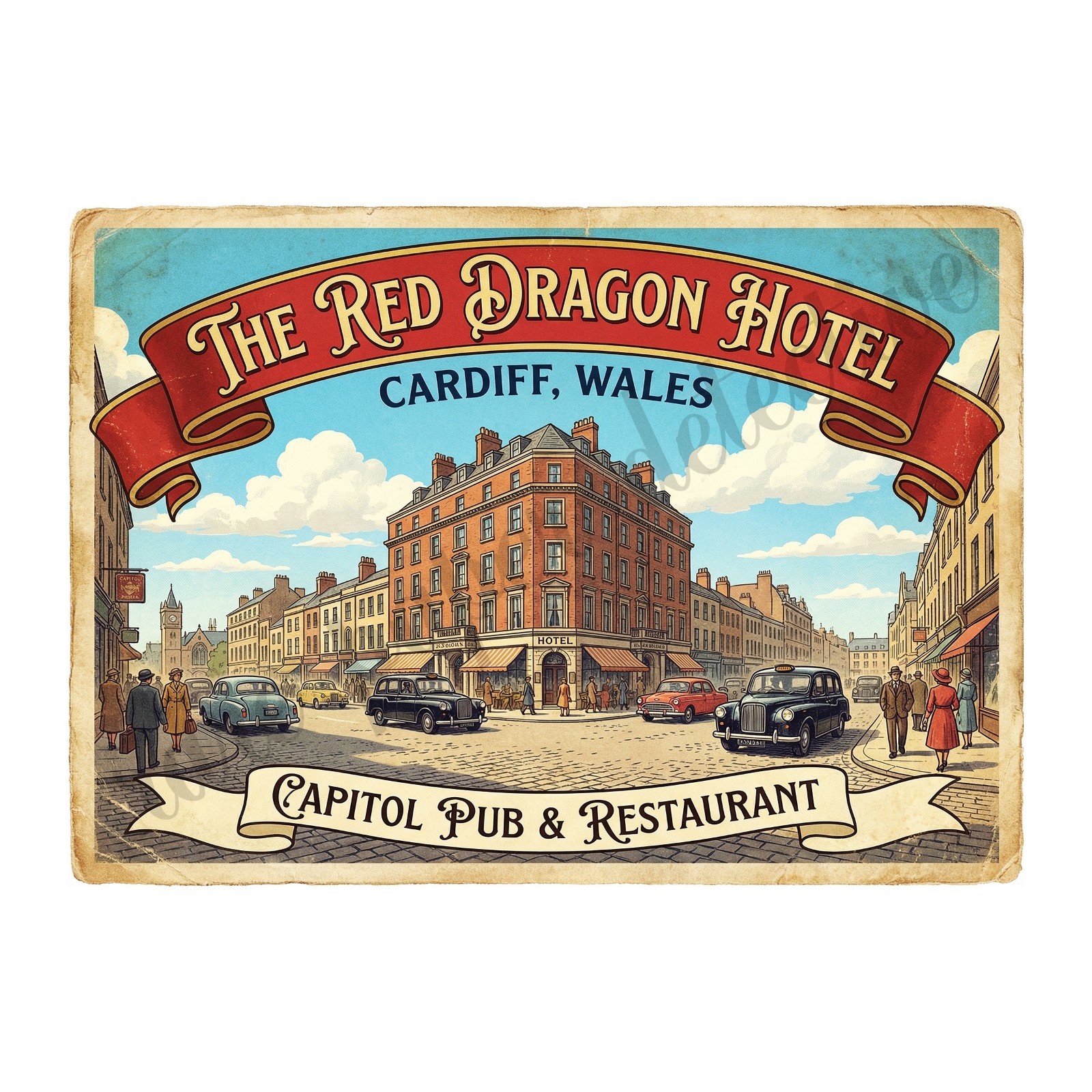 Hotel Luggage Sticker Label, Cardiff Wales, Exclusive Retro Design 5