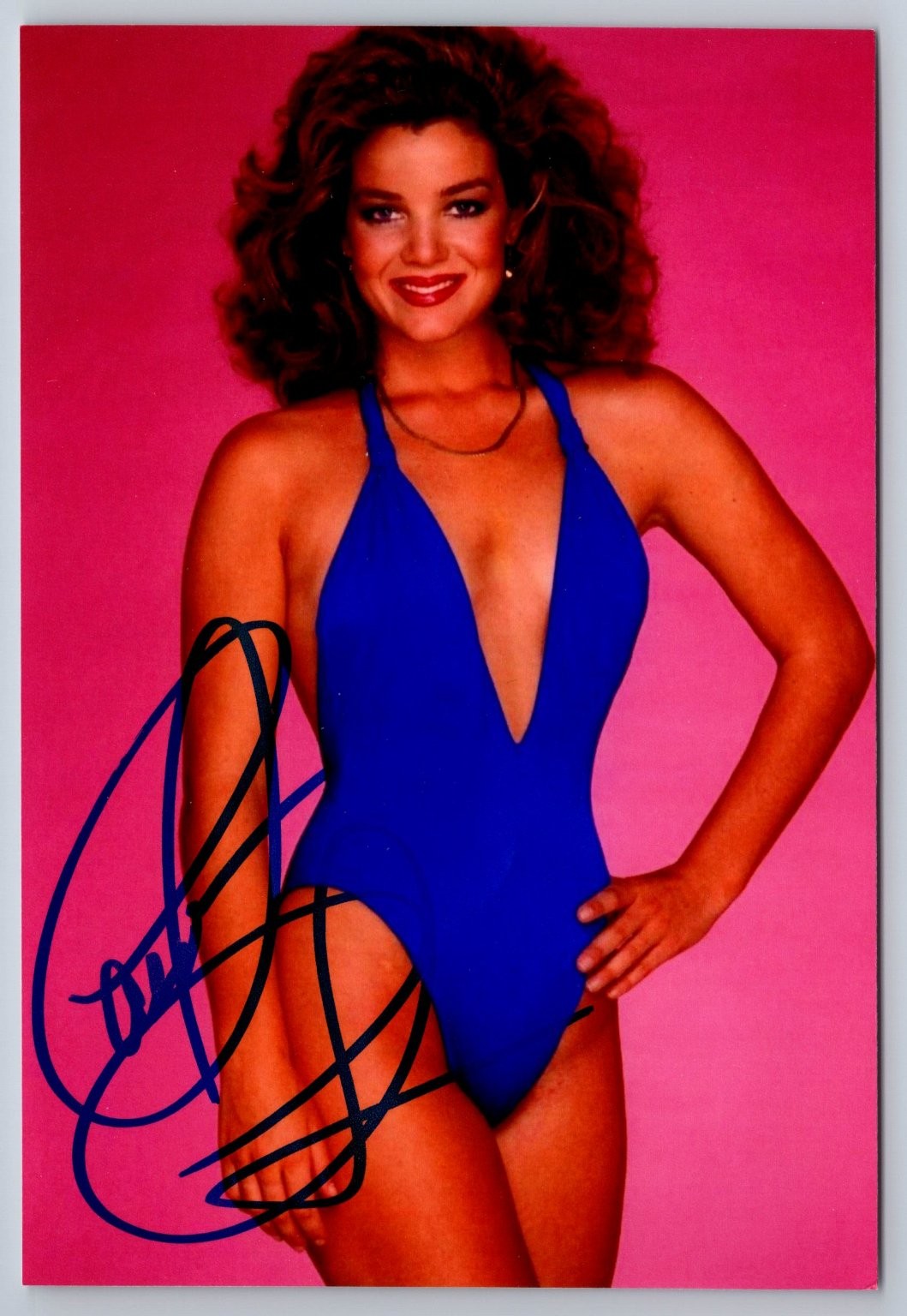 Claudia Christian Autographed Photo Actress Blue Swimsuit Babylon 5