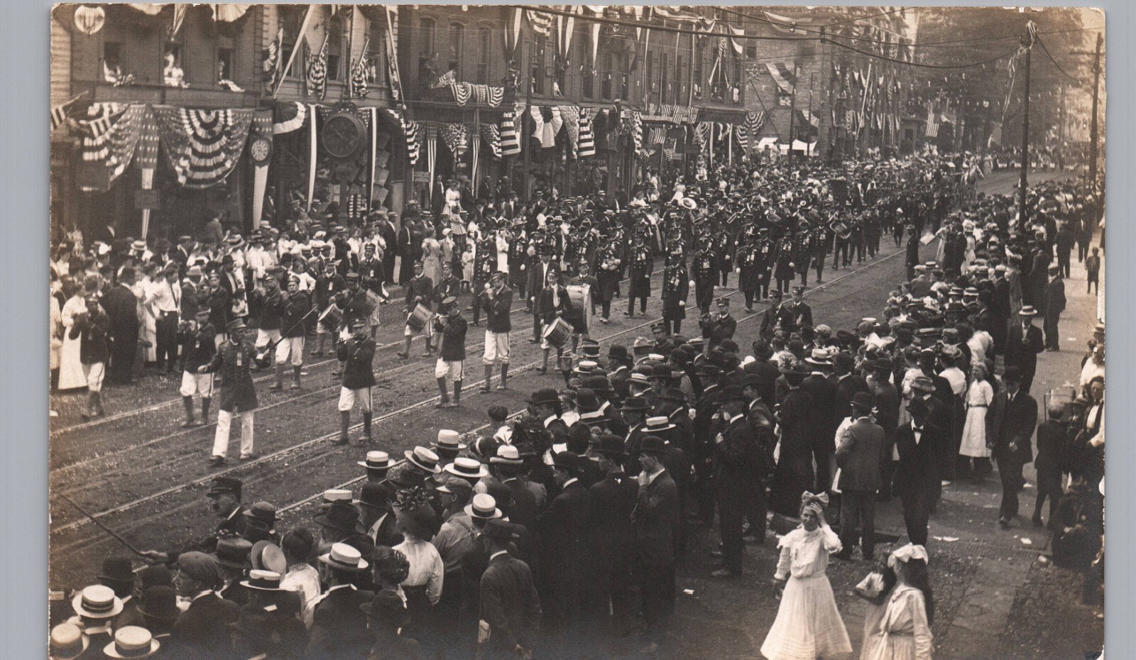PATRIOTIC STREET PARADE MARCHING boonton nj real photo postcard rppc new jersey
