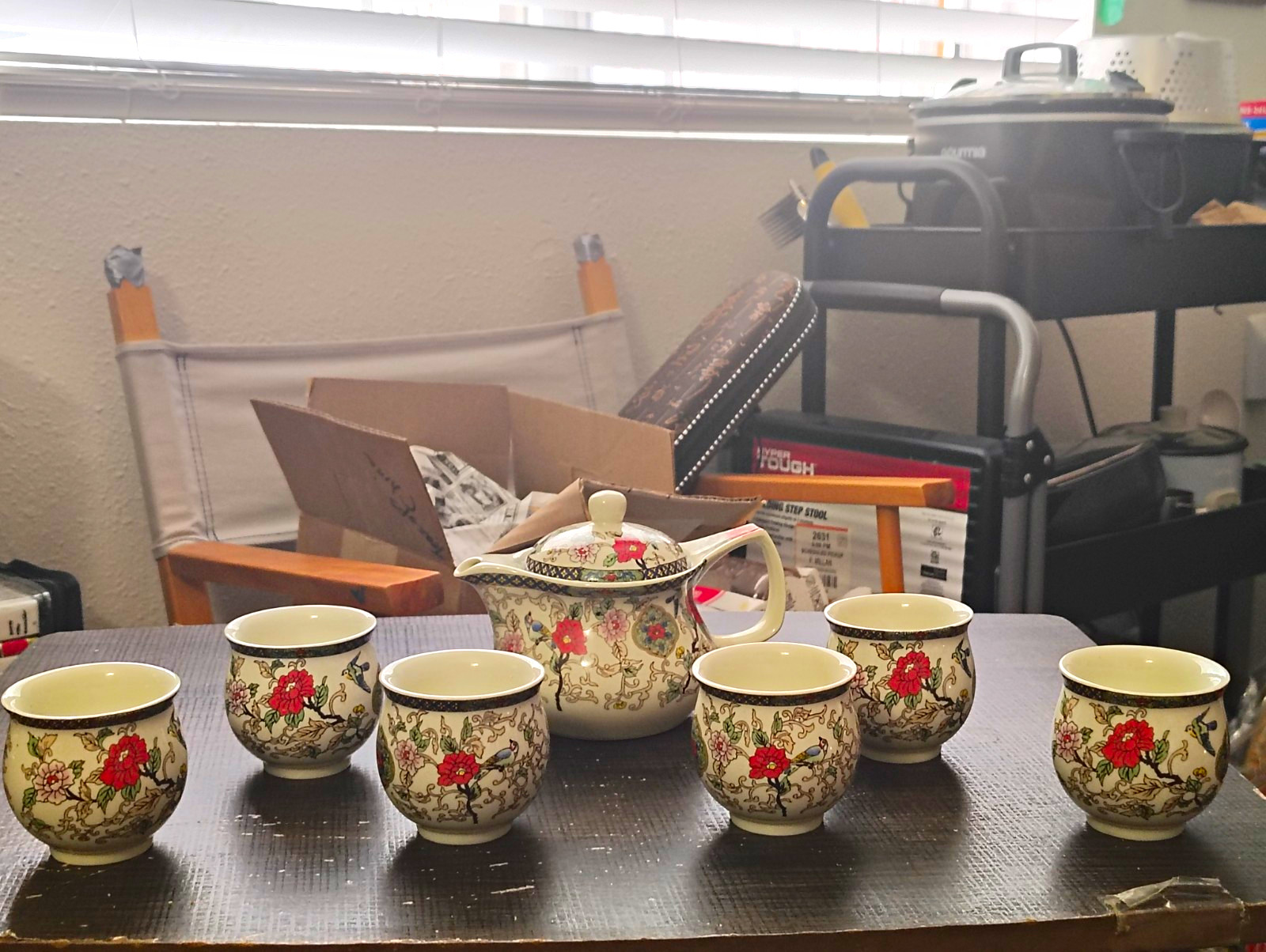 7-piece Beautiful  Vintage Chinese Pottery Tea Set. New, Never Used