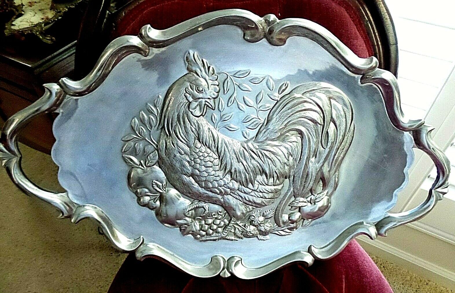 LENOX PEWTER ROOSTER SERVING PLATTER TRAY 23\'\' RETIRED