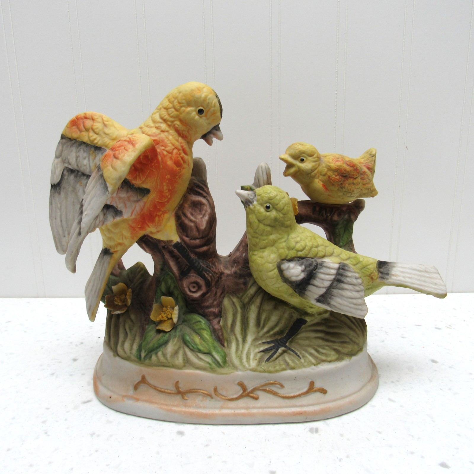 Lefton Yellow Bird Family Porcelain Bird Figurine vintage 8.5 inch knick knack