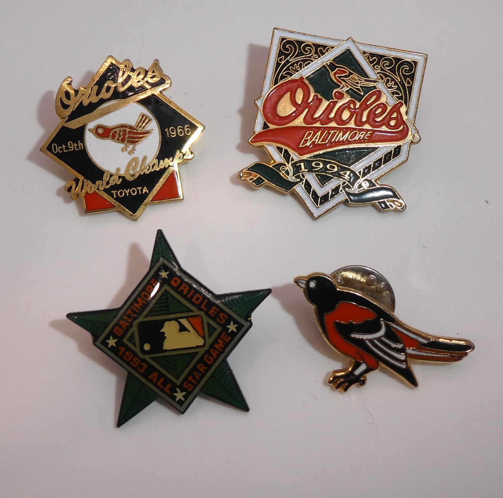 Lot of 4 Vintage Baltimore Orioles Lapel Hat Pin Bird Mascot MLB Baseball 1990's