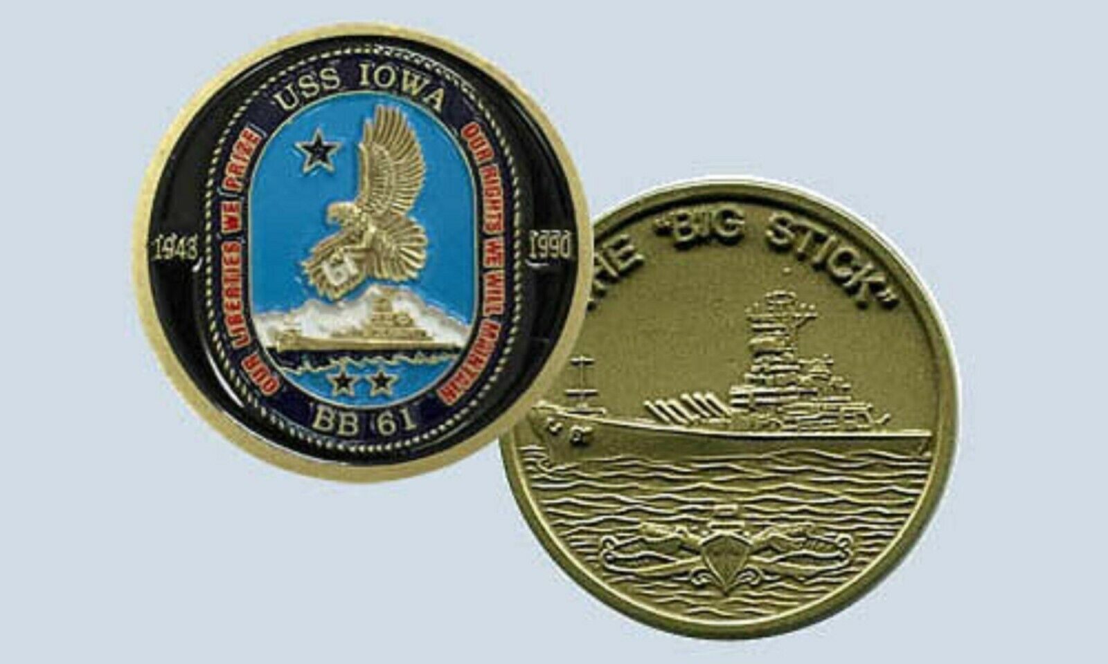NAVY BATTLESHIP USS IOWA BB-61 THE BIG STICK CHALLENGE COIN