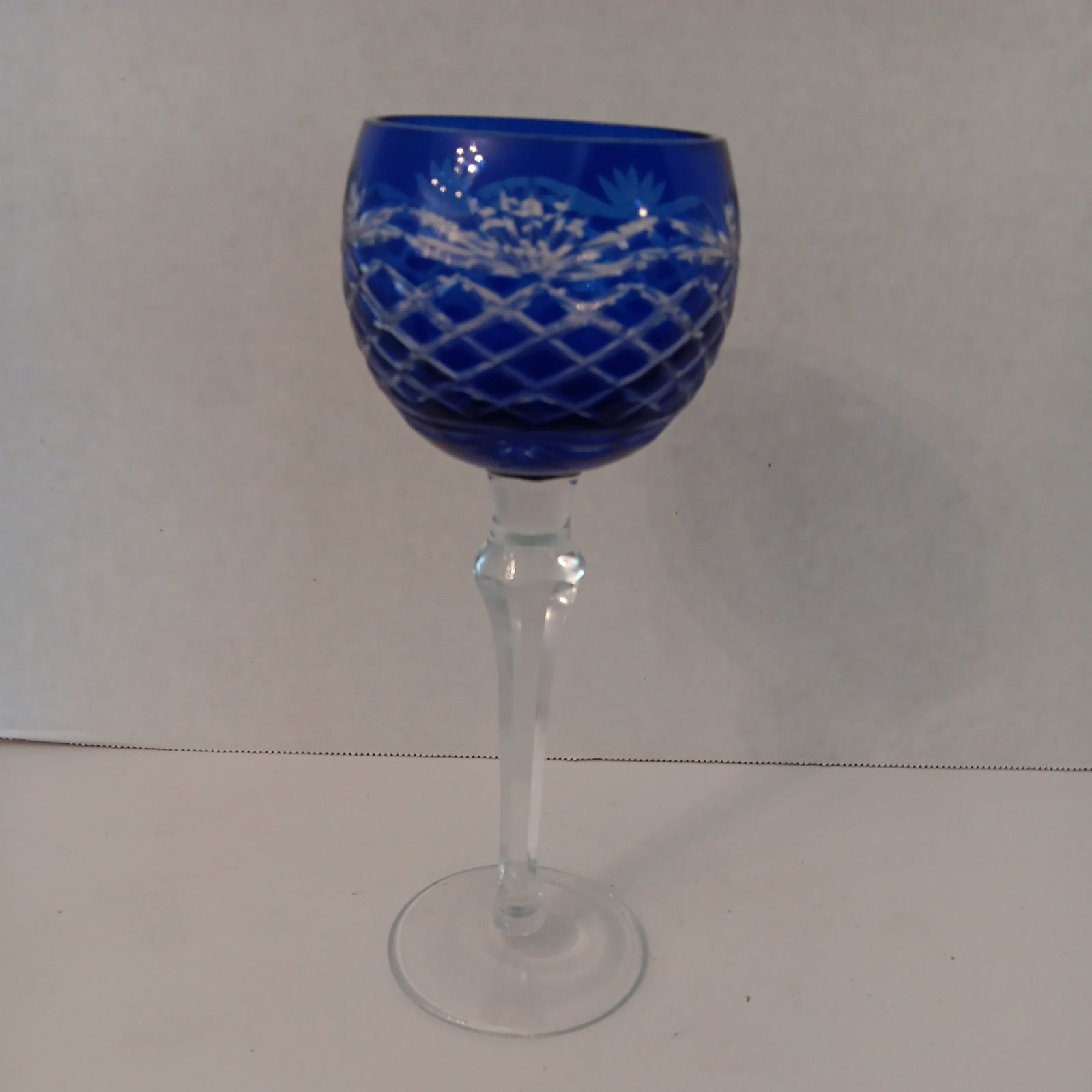 AJKA  Cut-to-Clear Cobalt Blue Hock  Wine Glass. Marsala. Mint Condition. 