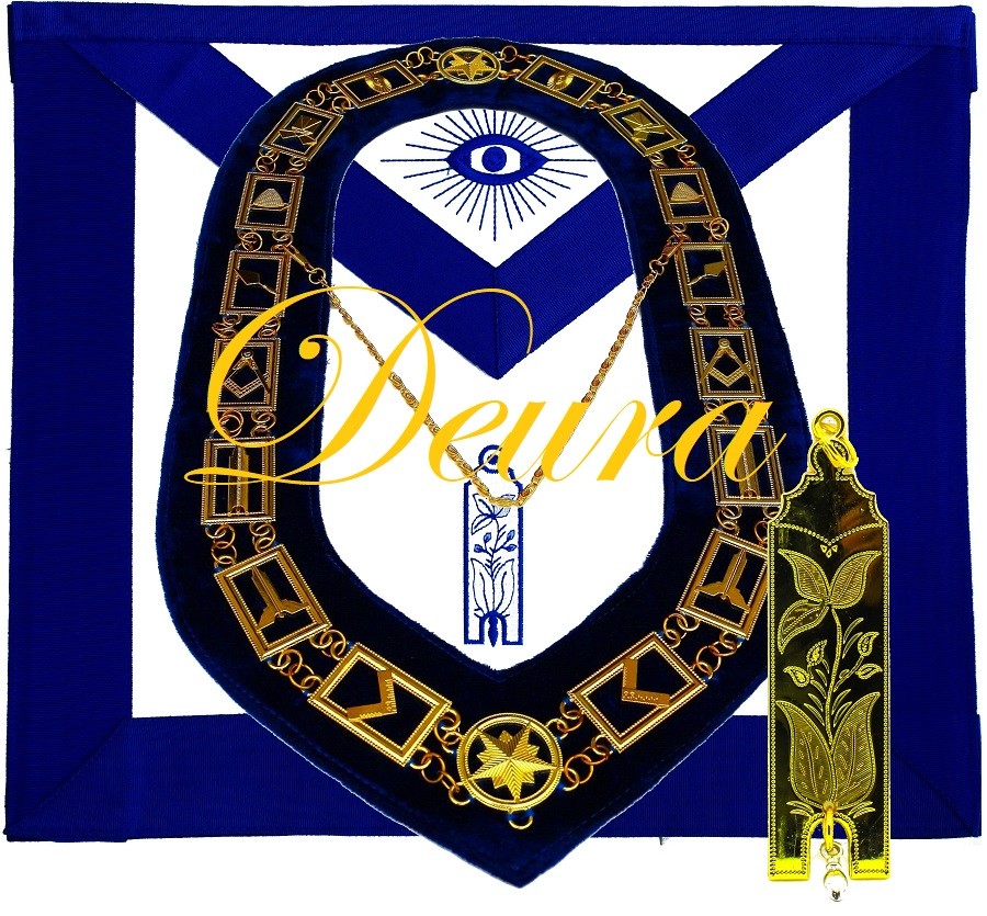 Masonic Master Mason Junior WARDEN GOLD Jewel Collar and EMBROIDERED Apron