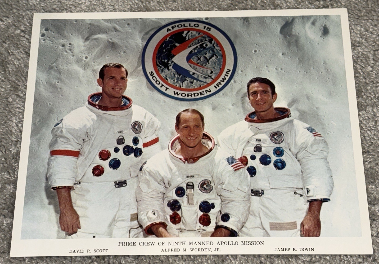 Apollo 15 vintage NASA issued crew litho From CMP Al Worden Personal Collection