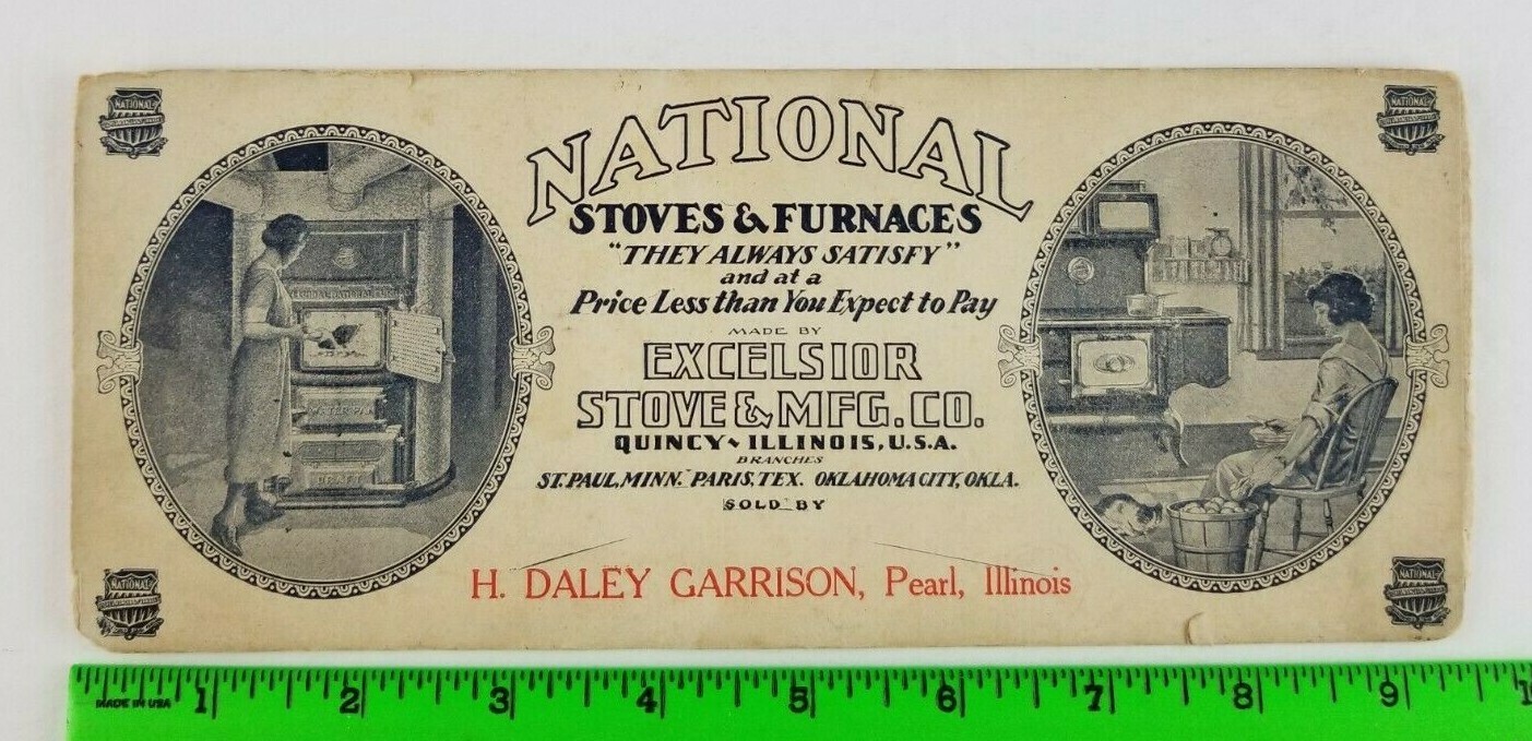 Vintage Excelsior National Stoves Furnaces Pearl Illinois Ink Blotter