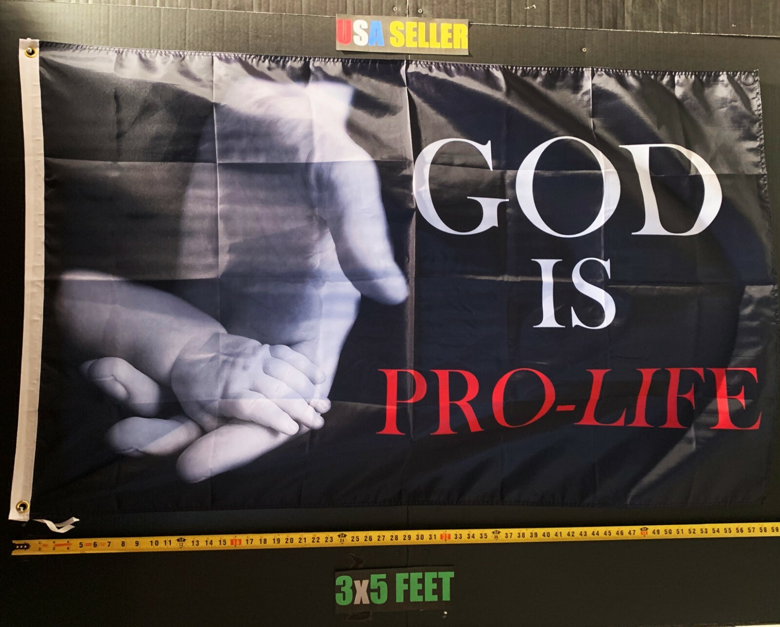 Pro Life Flag FREE FIRST CLASS SHIP God Is Pro Life Hands Unborn Lives Sign 3x5\'