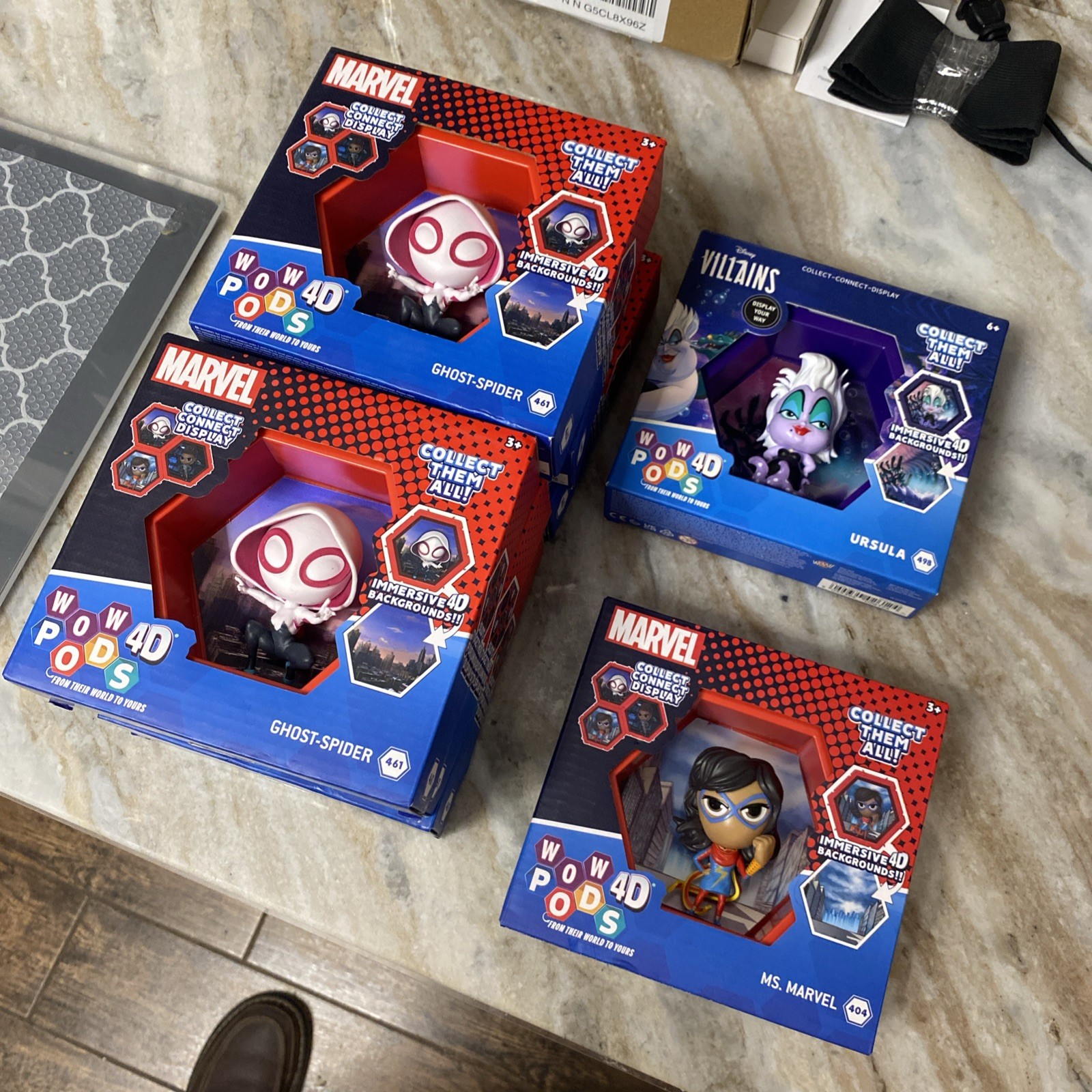 Marvel Wow Pods lot 4D Ms Marvel, Ursula and 6 ghost spiders. See pictures. 