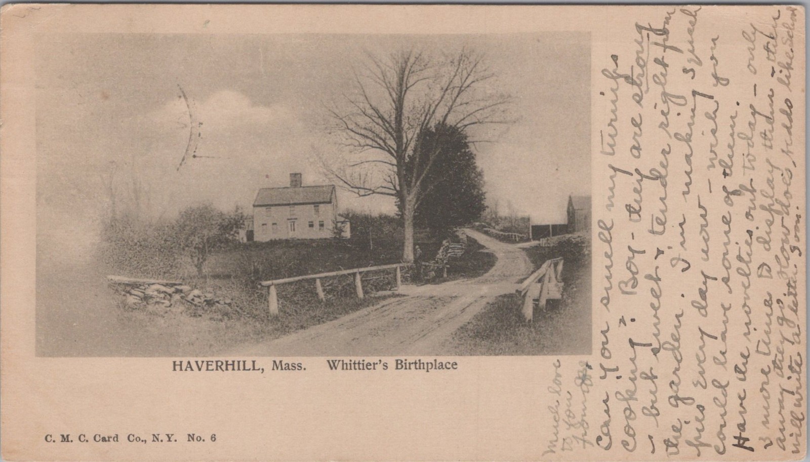 Haverhill MA Whittier's Birthplace 1939 Poet's Home Postcard
