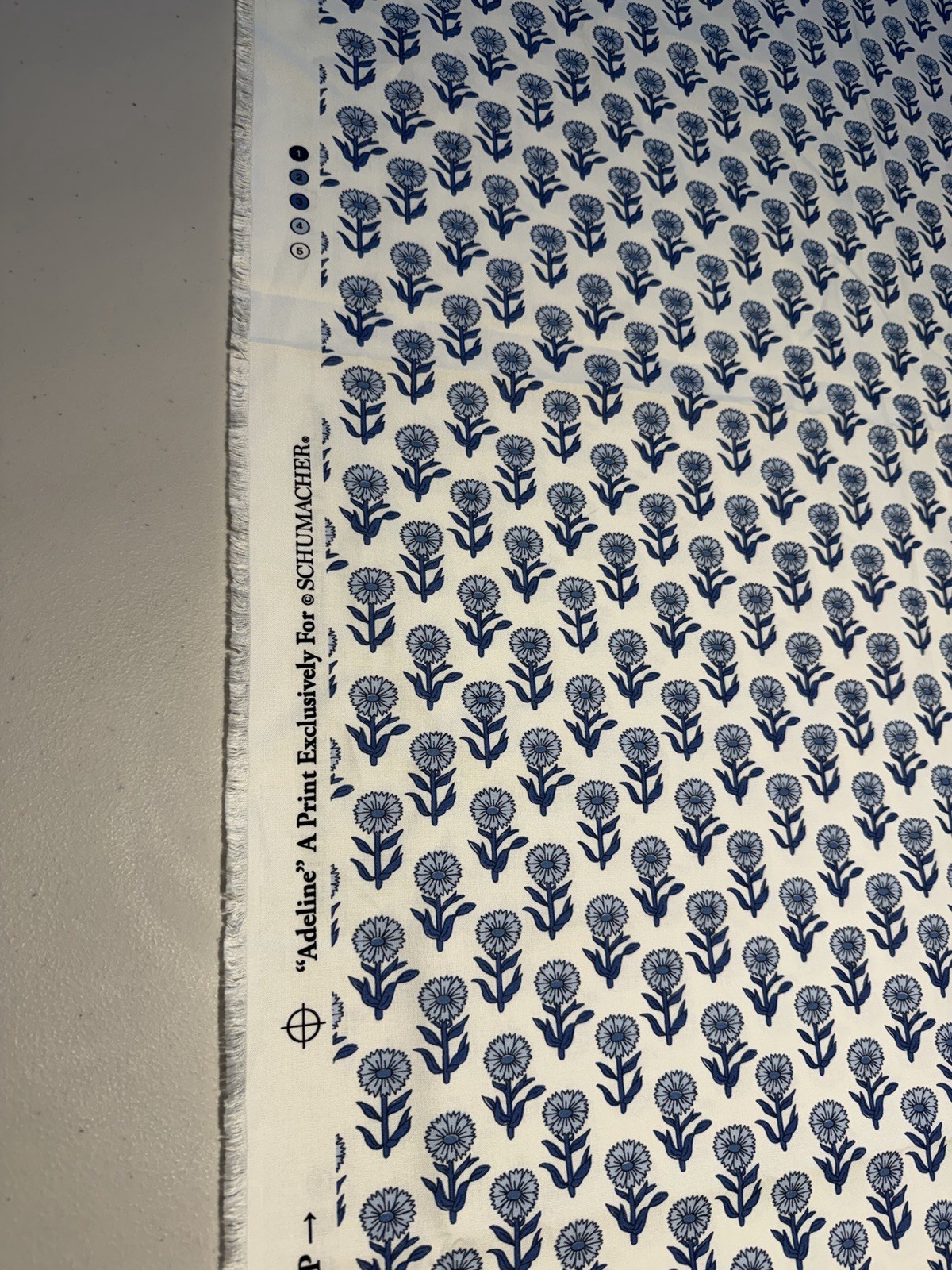Schumacher Adeline Porcelain Fabric 180580 Blue White Floral 104”x59” 2.89 Yds