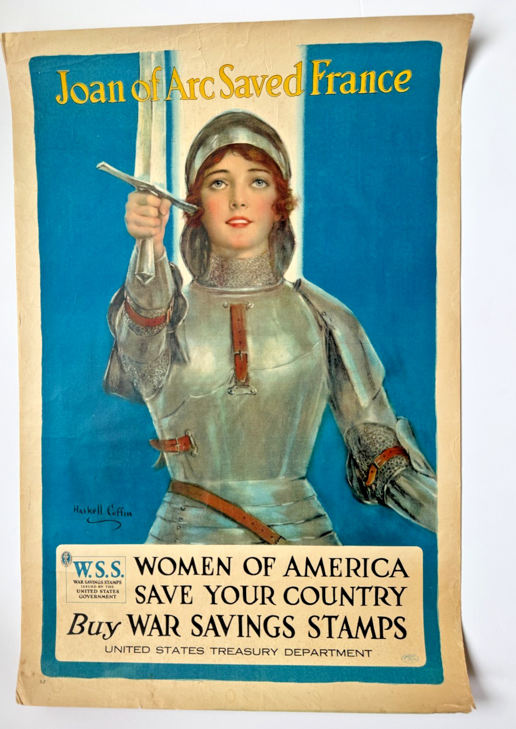 1918 WW1 Poster WSS Joan of Arc Saved France- Women of America Save Your Country