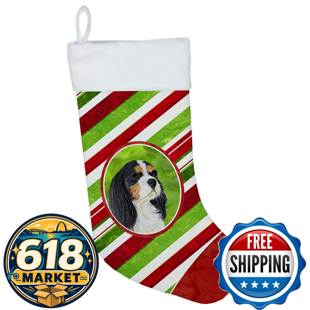 Caroline\'s Treasures LH9234-CS Cavalier Spaniel Candy Cane Christmas Stocking Caroline\'s Treasures LH9234-CS Cavalier Spaniel Candy Cane Christmas Stocking