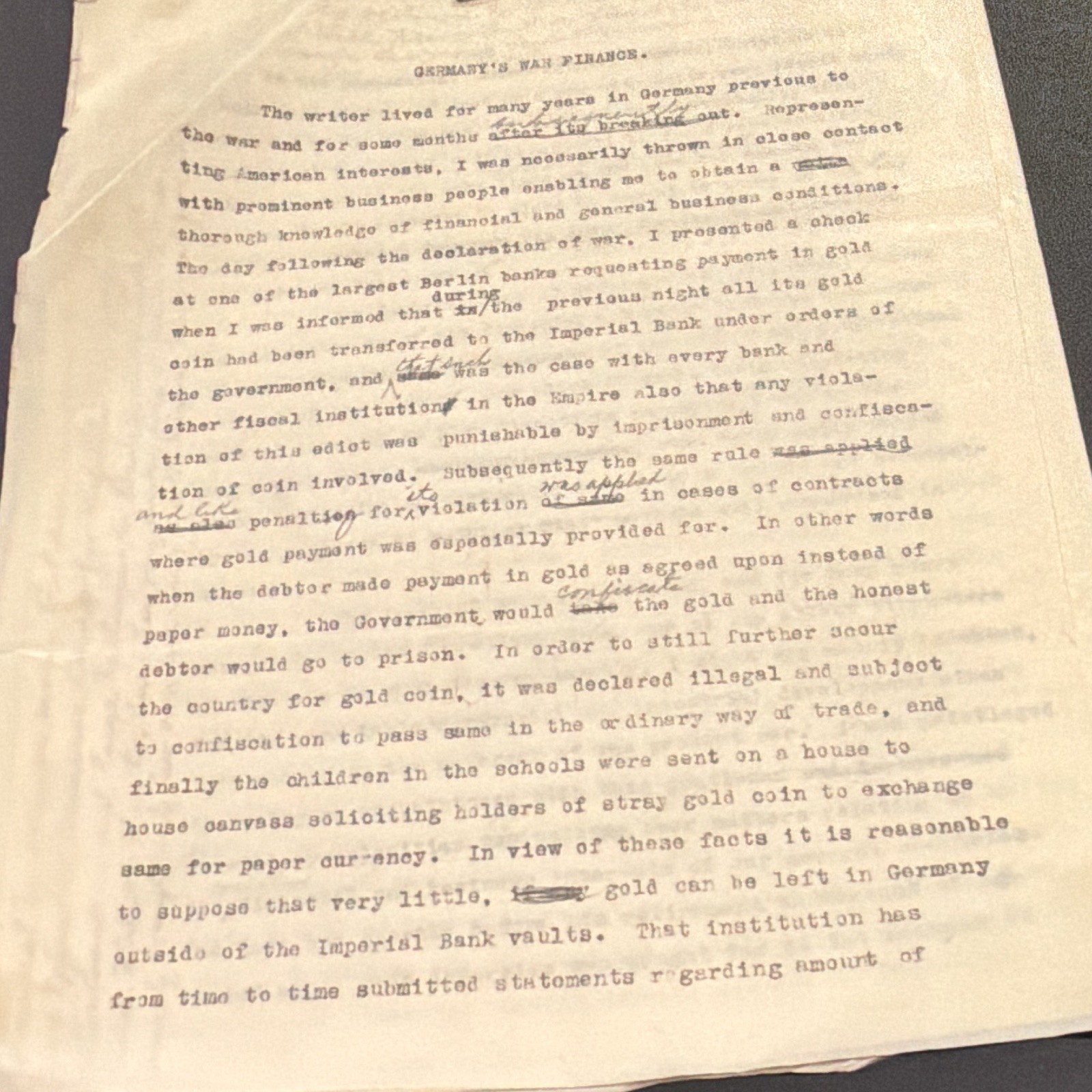 1918 WWI Original Manuscript Signed - Eyewitness Berlin Finance Fraud & Revolu