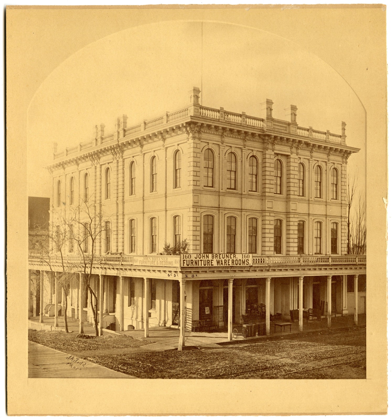 1870s Albumen Photo John Brewer Furniture Warerooms Sacramento, CA by J.A. Todd