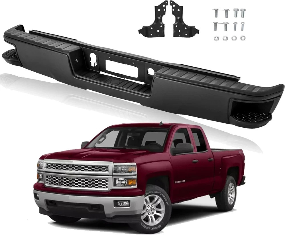 Black Rear Step Bumper Assembly Compatible with 2014-2018 Chevy Silverado GMC Si Black Rear Step Bumper Assembly Compatible with 2014-2018 Chevy Silverado GMC Si