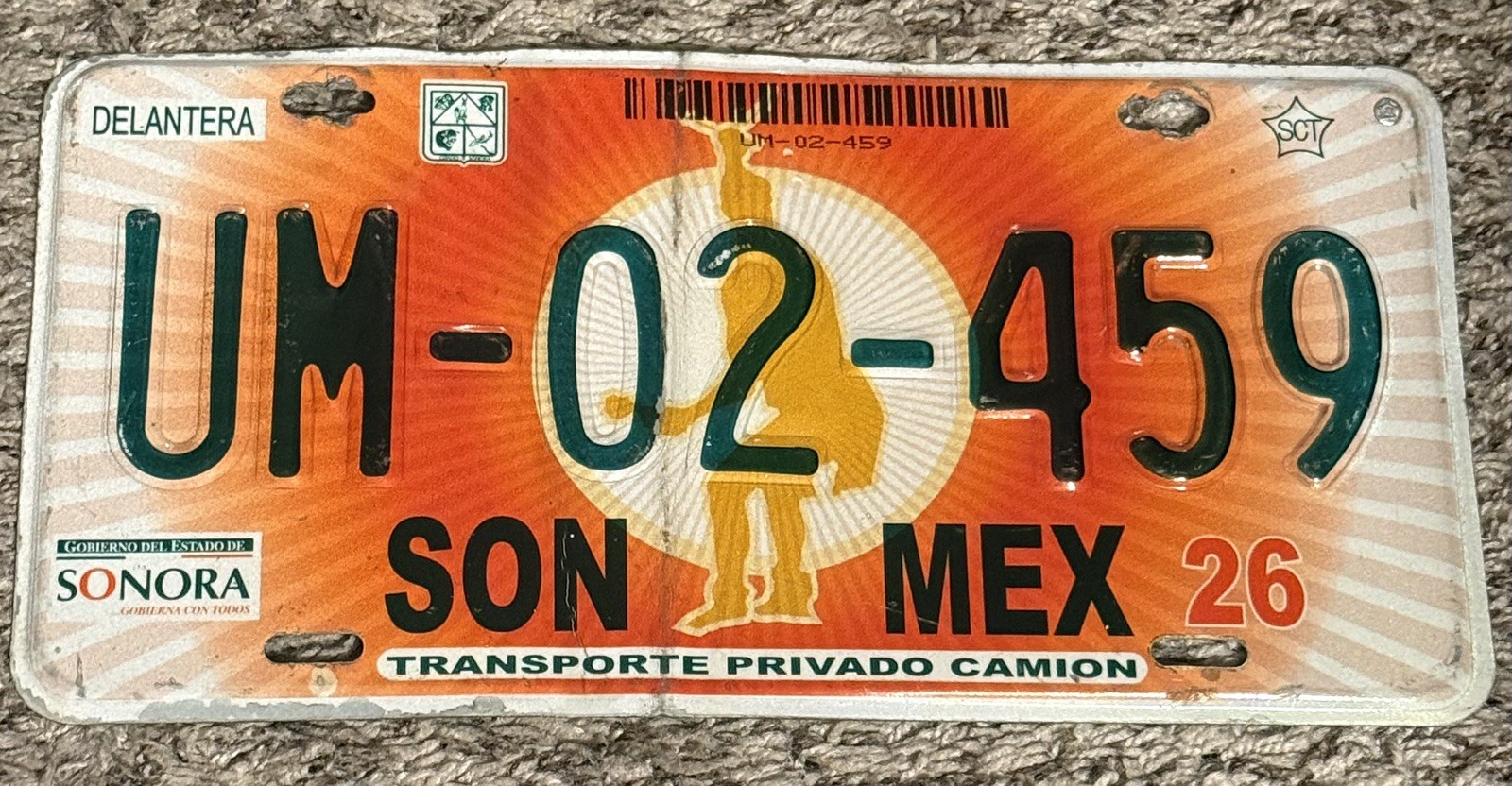 2002-2004 Sonora Mexico License Plate UM 02 459
